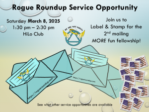 Flier for March 8th mailing event at Hi Lo 1:30pm
